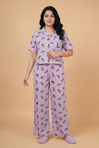 Zivame Mickey & Friends Knit Cotton Loungewear Set - Pastel Lilac — thumbnail 2